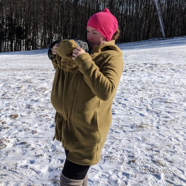 Dámska hrubá mikina z merino vlny z boku - khaki olivová zboku